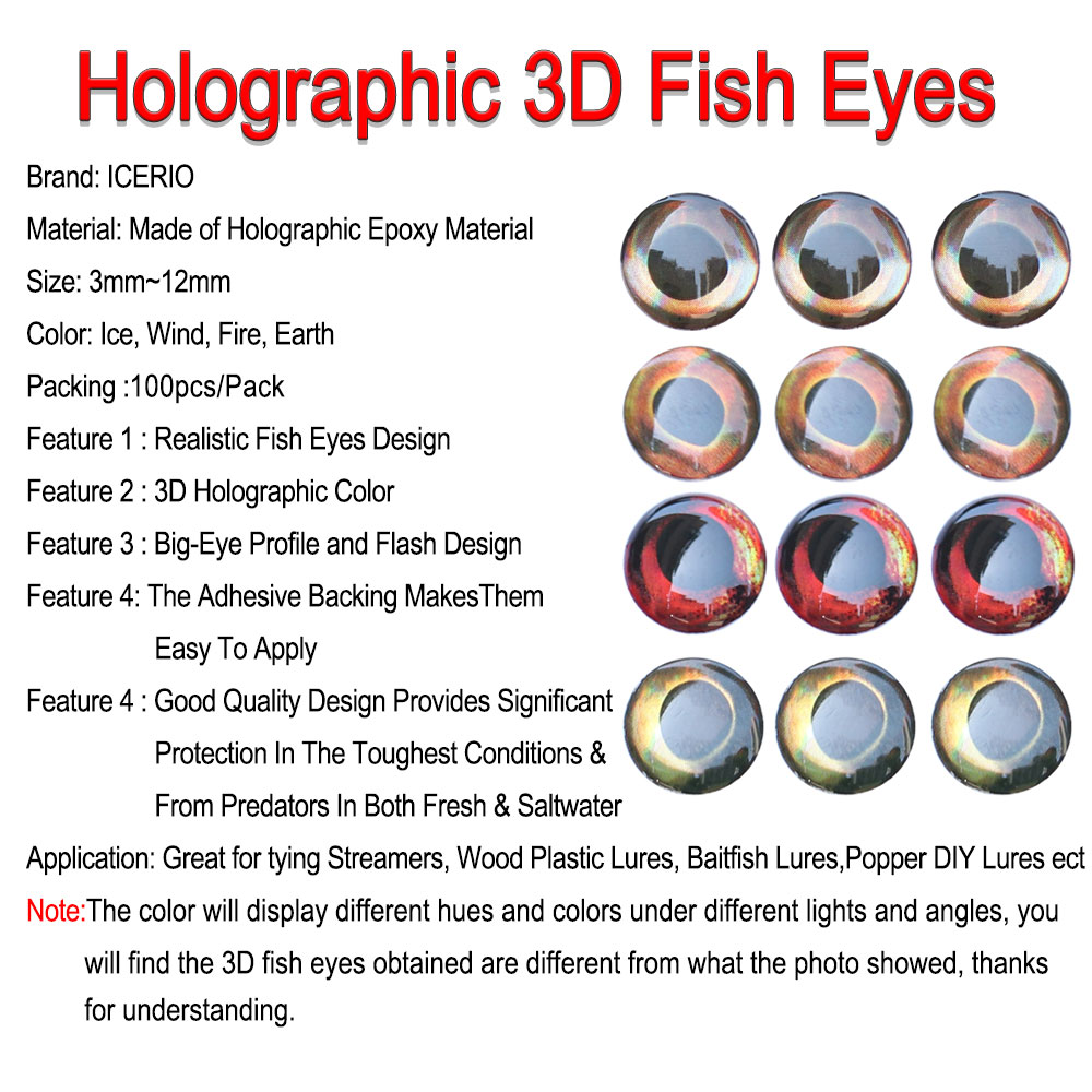 ICERIO 100PCS  Holographic 3D  - огляд і ціна Fishing Equipment Deals